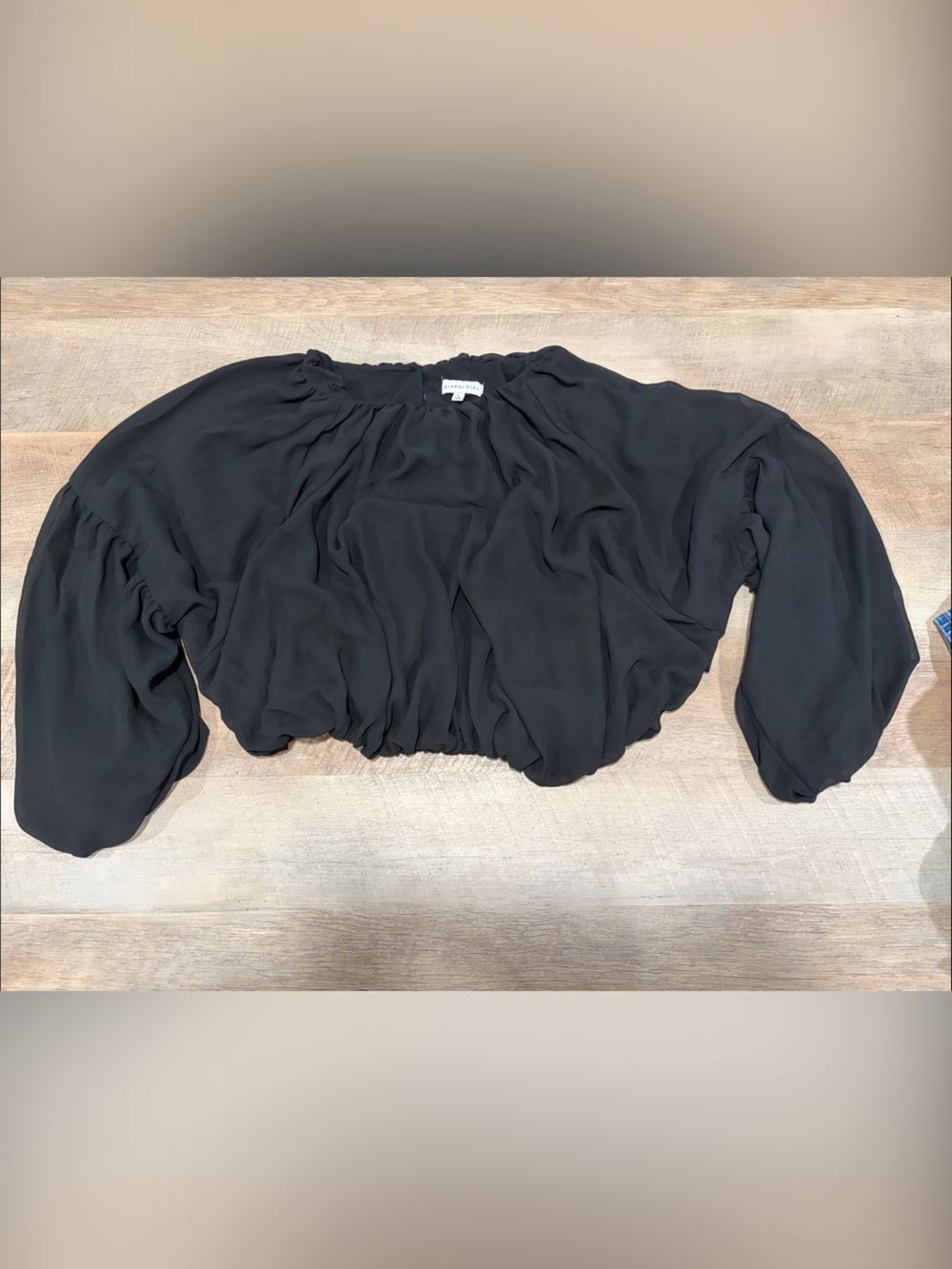 Gianni Bini Black Cropped Peasant Top